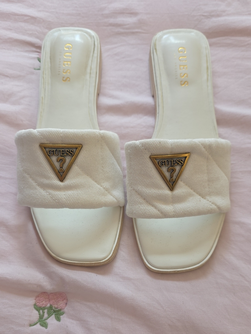 Guess Quilted Slide Sandals with Gold Logo
